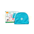 Blue storage backpack and wooden doctor toy set packaging