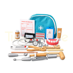24-piece wooden doctor and dentist toy set with blue backpack