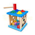 4-in-1 wooden ball pounding activity cube with colourful balls and hammer