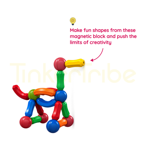 Animal-inspired model built with colourful magnetic bars and ball connectors