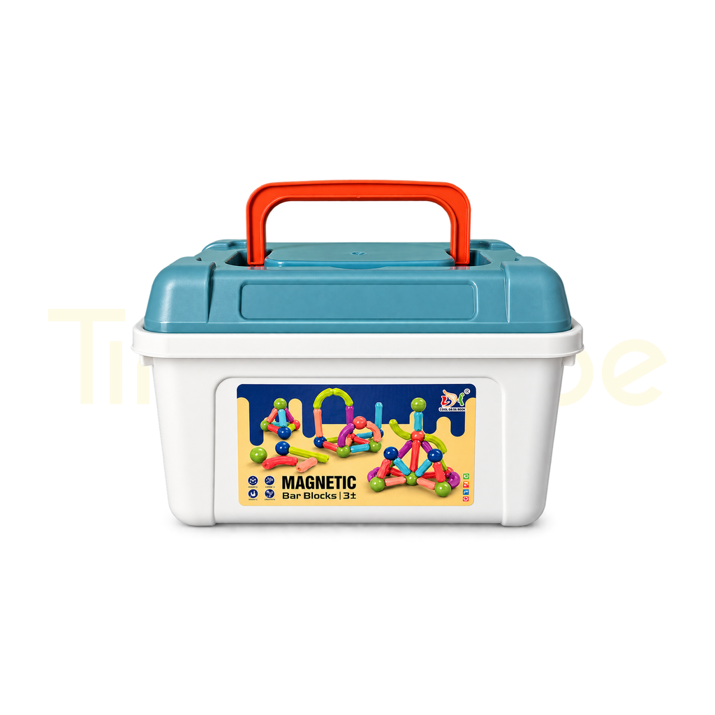 Magnetic bar blocks packed inside a handled storage case