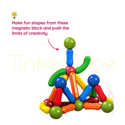 Three-dimensional construction made with large magnetic bars and connectors