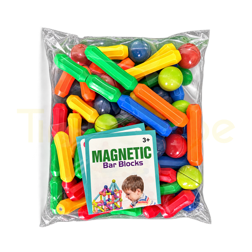 64-piece large magnetic bar block set with straight bars, curved bars and balls