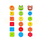 Colourful wooden square circle and hexagon blocks with animal toppers