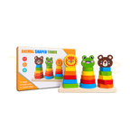 Animal Shaped Tower wooden stacking and shape sorting toy with packaging