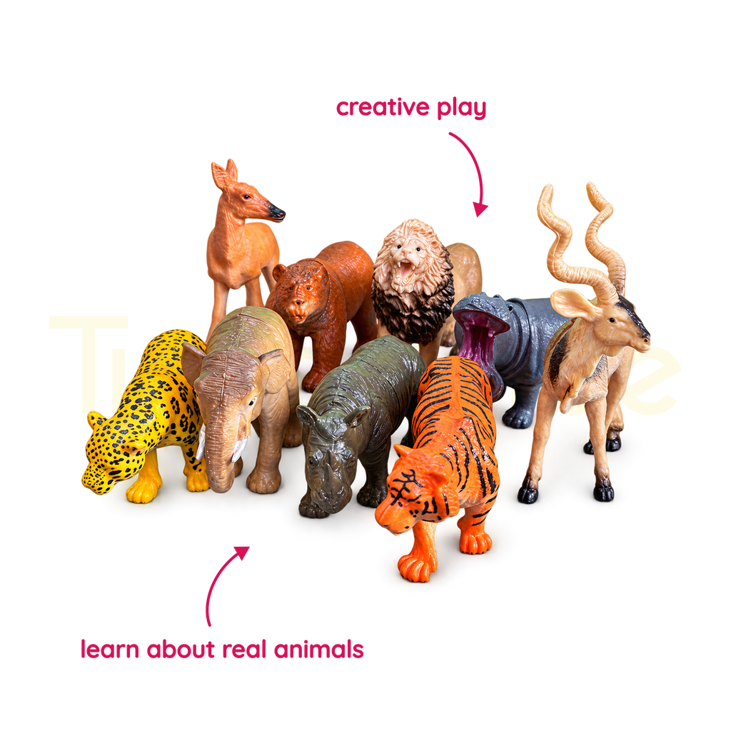 Nine realistic wild animal figures for creative play and animal learning
