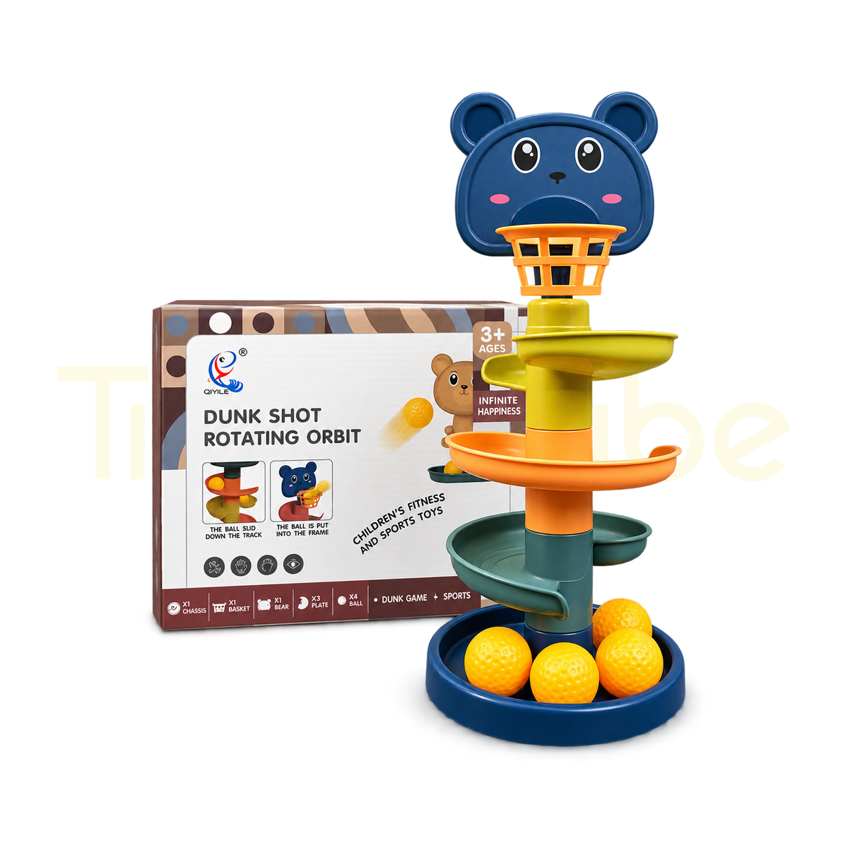 Dunk Shot Rotating Orbit basketball toy set with four balls and packaging
