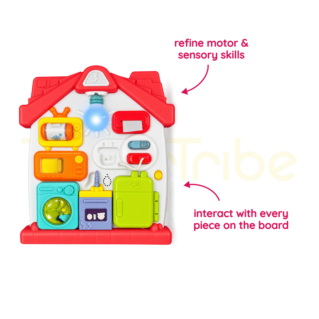 Kitchen busy board for motor skills and sensory play