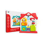 Kitchen puzzle busy board with light and sound beside packaging