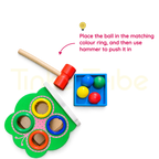 Frog knock ball game with four colour-matched wooden balls