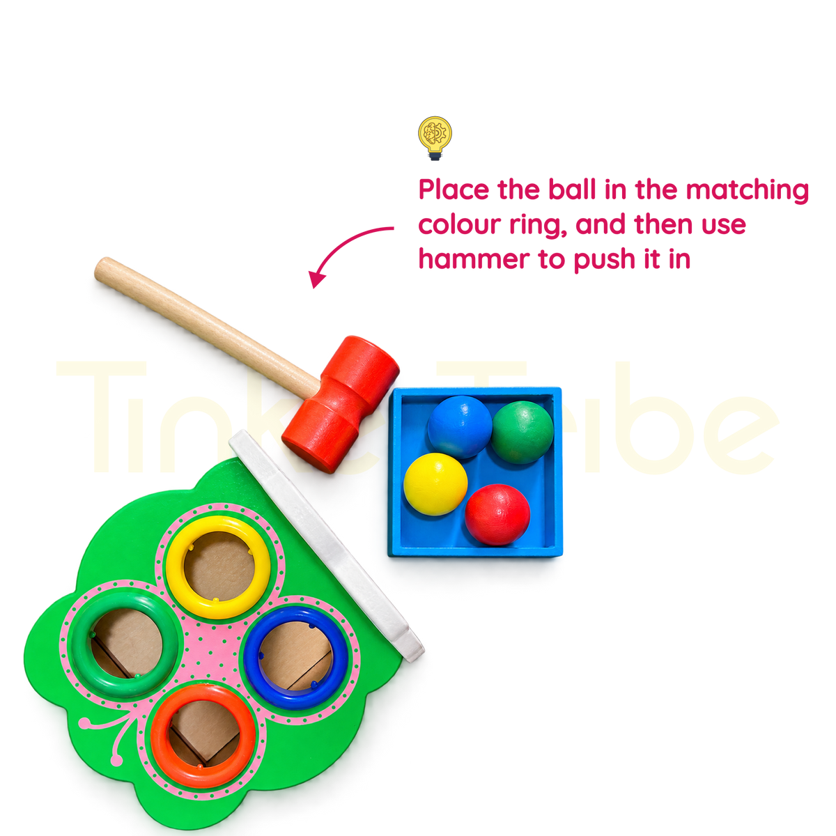 Frog knock ball game with four colour-matched wooden balls