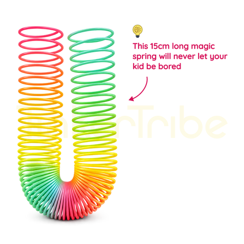 Colourful 15 cm Magic Spring extended for sensory stretch play