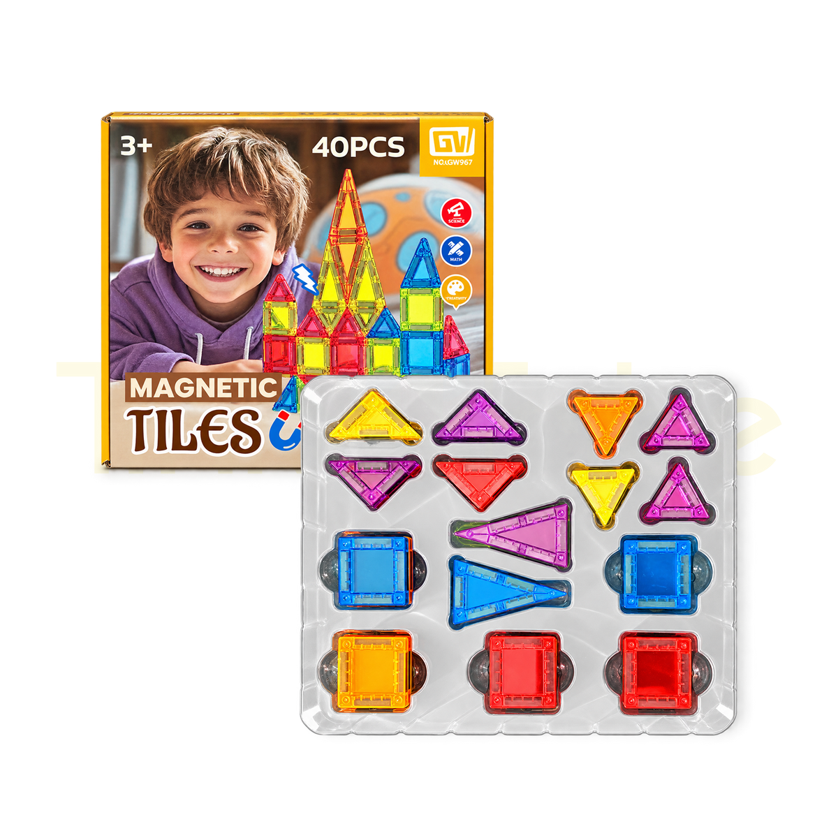 40-piece magnetic tiles STEM building set for children ages 3 and up