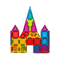 Colourful magnetic tiles assembled into a creative castle
