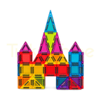 Colourful magnetic tiles assembled into a creative castle
