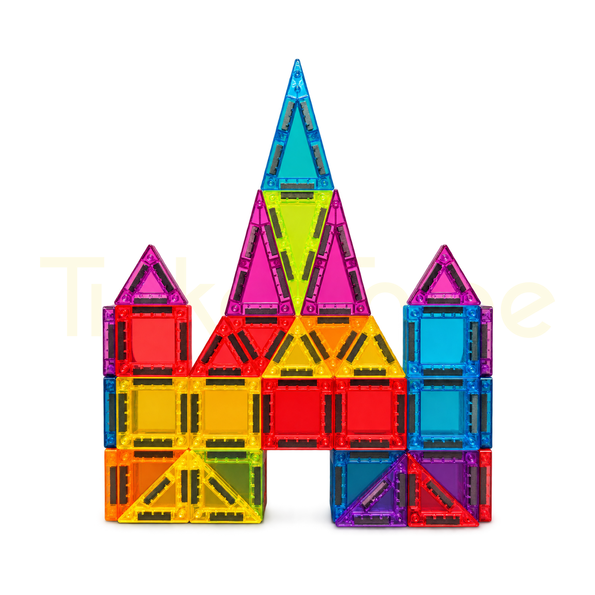 Colourful magnetic tiles assembled into a creative castle