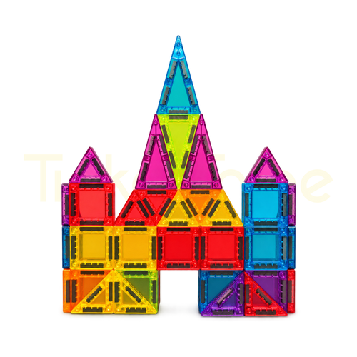 Colourful magnetic tiles assembled into a creative castle