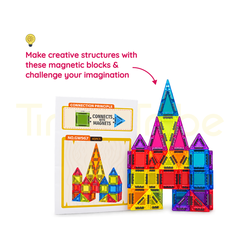 40-piece magnetic construction tiles for imaginative building play
