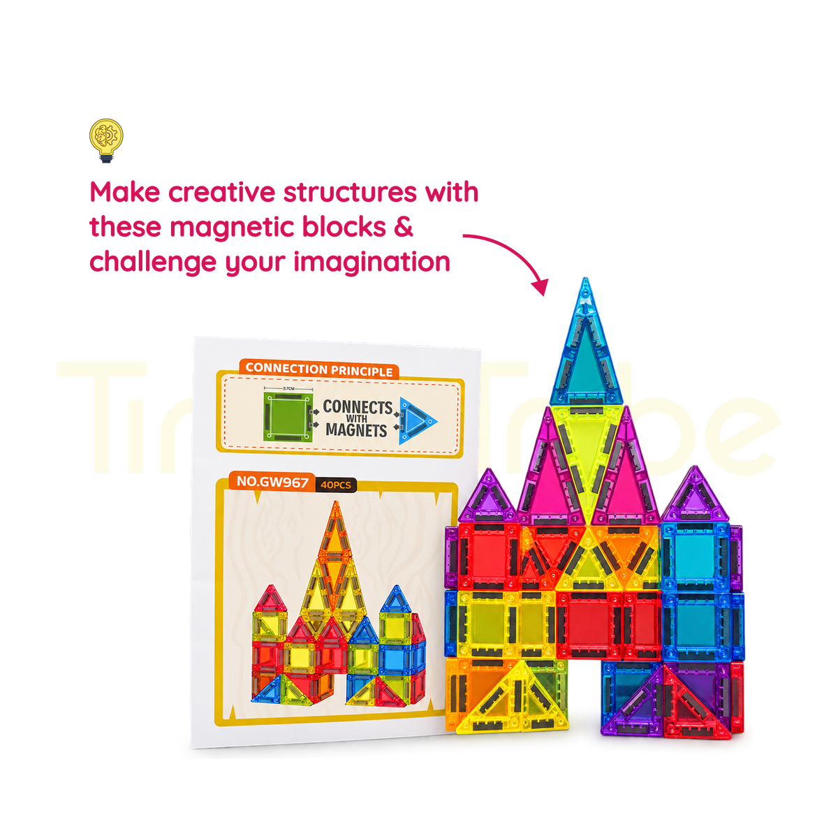 40-piece magnetic construction tiles for imaginative building play