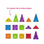 Colourful square and triangle magnetic tiles from the 40-piece set