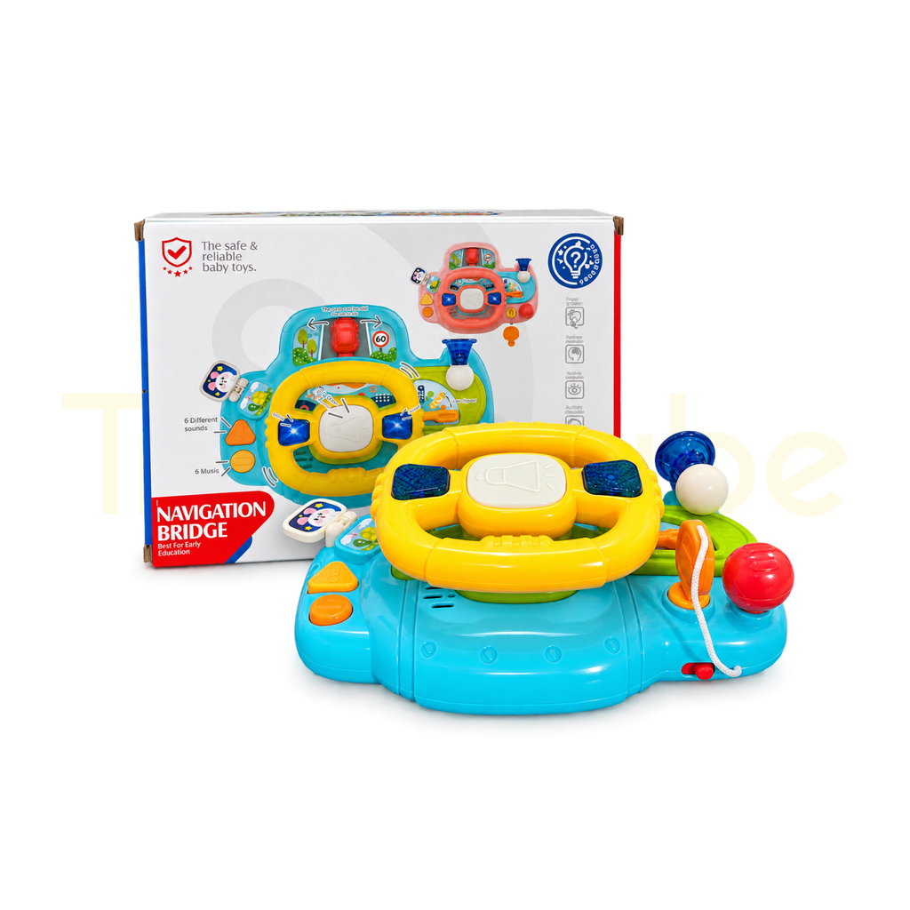 Navigation Bridge steering wheel toy beside packaging