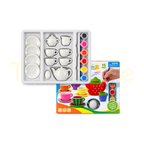 Ceramic tea set colouring kit in its product packaging