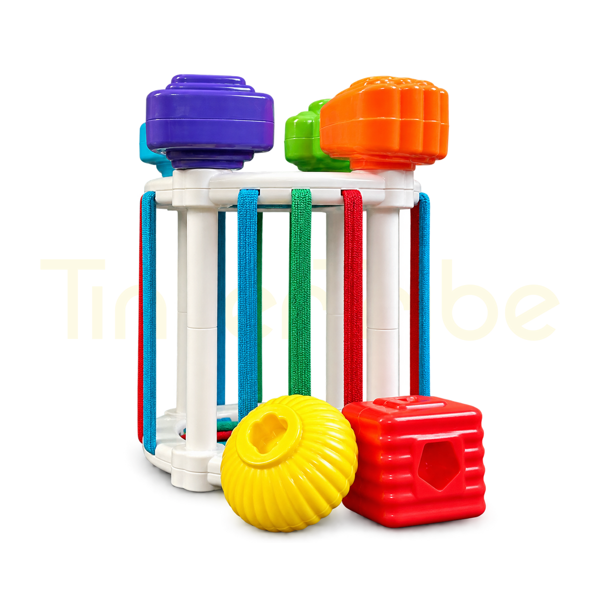 Rainbow shape game elastic band basket with colourful shape blocks