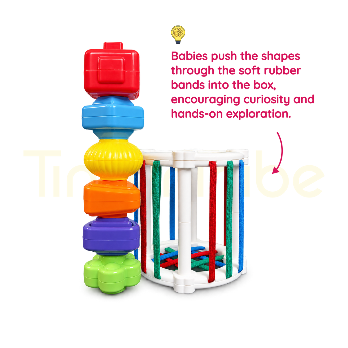 Toddler rainbow shape game for hands-on exploration through soft elastic bands