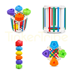 Rainbow shape sorter basket shown from multiple play angles