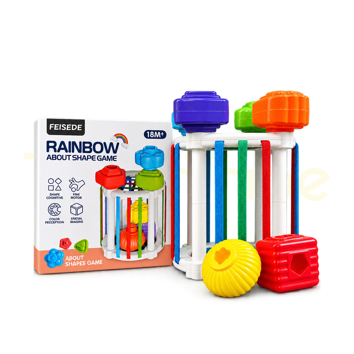 Rainbow shape sorting game for toddlers 18 months plus with six colourful shapes