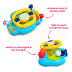 Steering wheel toy with lights, music and driving sounds