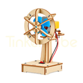 Assembled STEM electric shaking fan with wooden guard and blue propeller