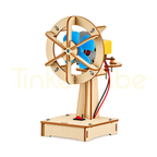 Assembled STEM electric shaking fan with wooden guard and blue propeller