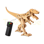 Assembled wooden motorised T-Rex dinosaur with wired controller