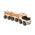 Assembled motorised wooden small train with locomotive and two carriages