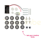 Small train kit motor, wheels, pulleys, axles and battery holder