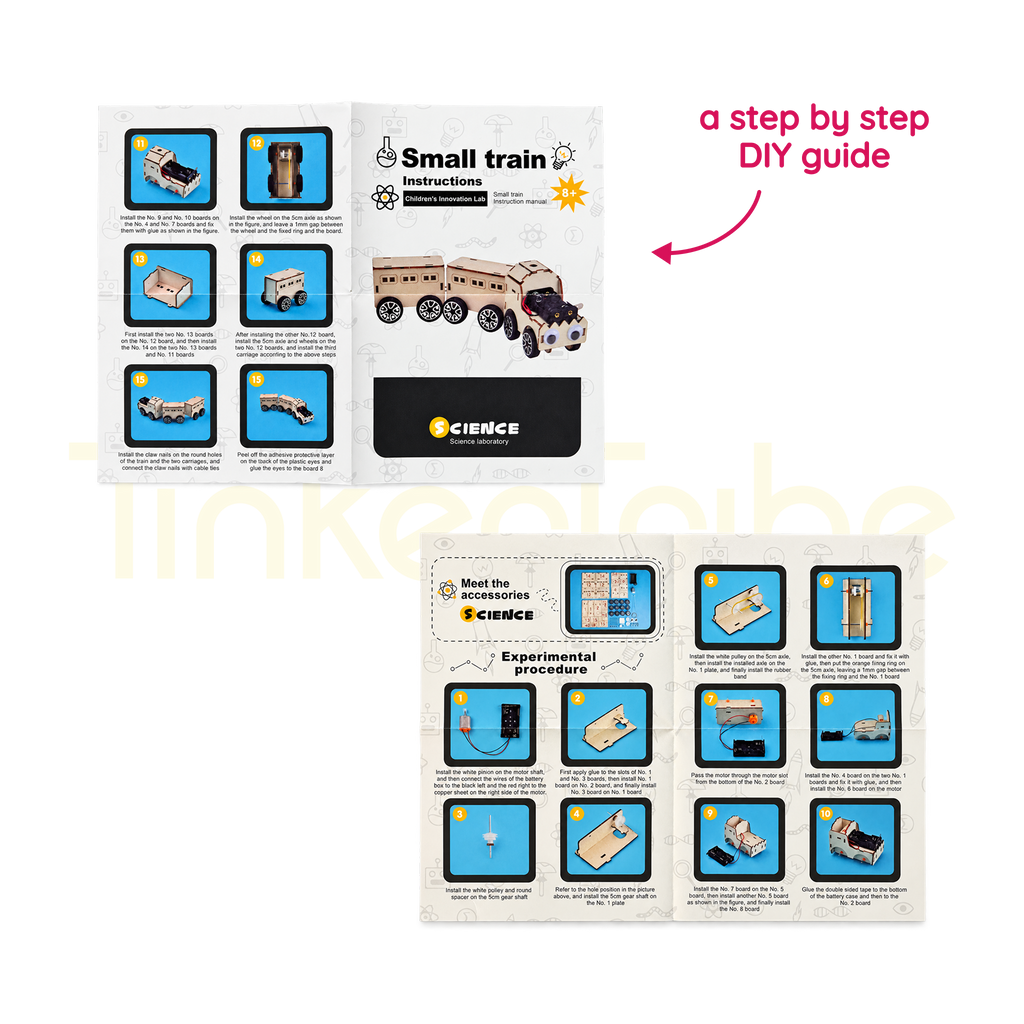 Illustrated assembly guide for the motorised wooden small train
