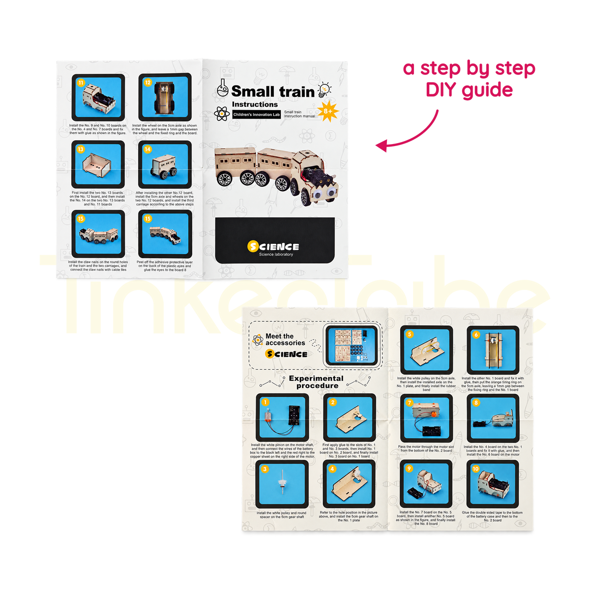 Illustrated assembly guide for the motorised wooden small train