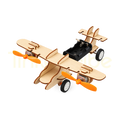 Assembled wooden twin-propeller aircraft model on wheels