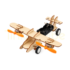 Assembled wooden twin-propeller aircraft model on wheels