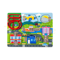 Urban transportation wooden busy board with vehicle doors, metal latches and lacing