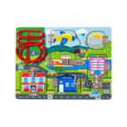 Urban transportation wooden busy board with vehicle doors, metal latches and lacing