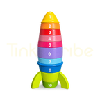 Wooden rocket stacking puzzle with ten numbered blocks