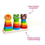 Wooden animal stacking toy supporting colour recognition and problem solving